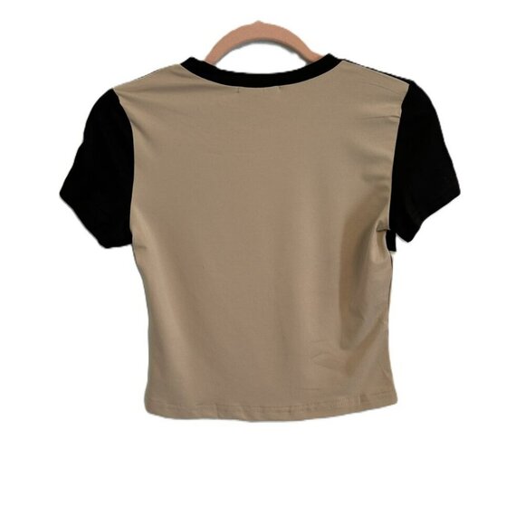 NWT Micas Contrast Black/Tan Crop Tank Top with Short Sleeves Small - Picture 2 of 10